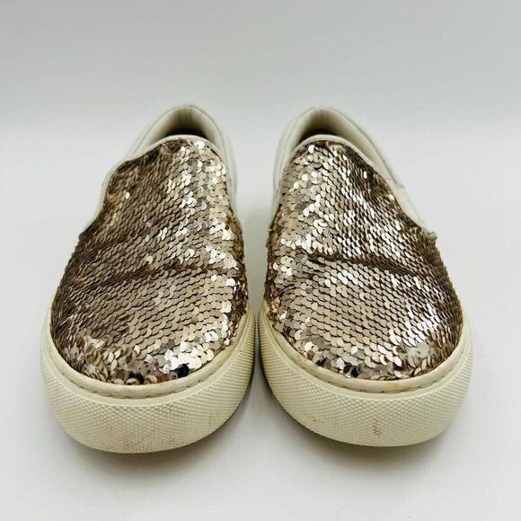 Tory Burch Carter Reversible Sequin Calf Leather Silver White Sneaker Size 7 - Picture 3 of 12